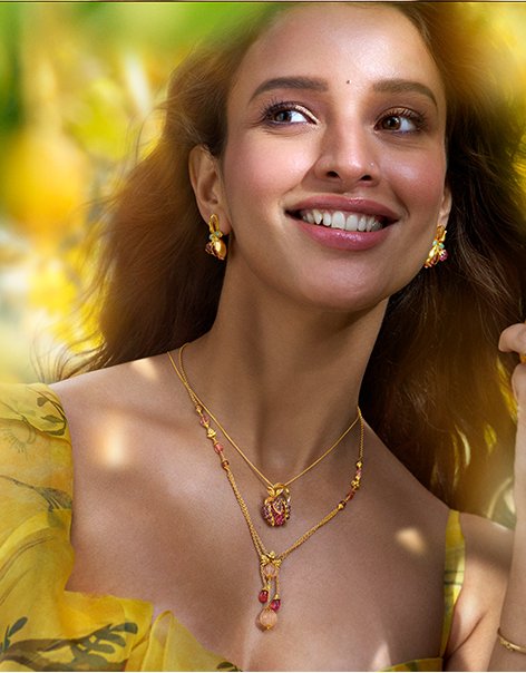 Model wearing gemstone jewellery