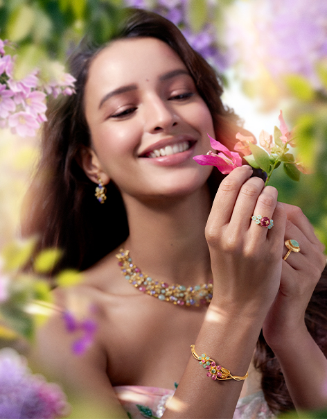 Model wearing gemstone jewellery