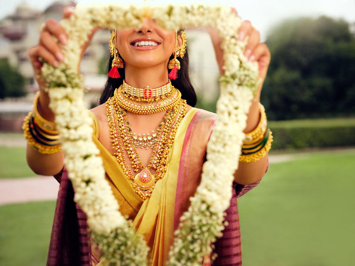 Bride framed in mogra