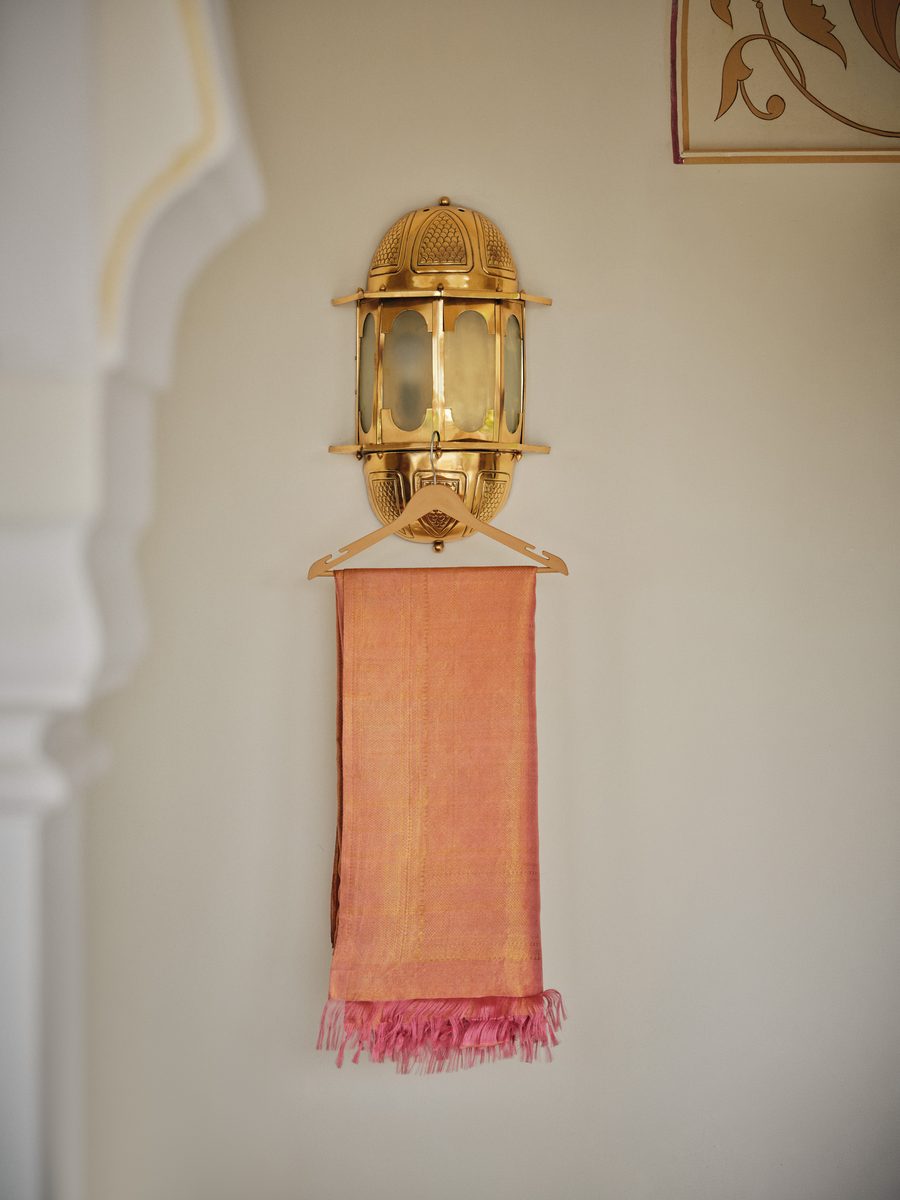 Dupatta on brass lantern