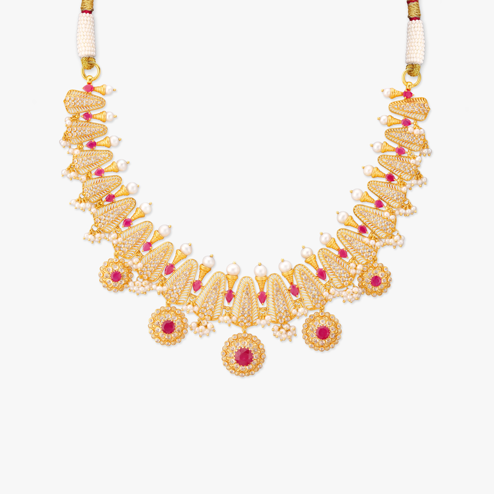 Rhythmic Radiance Gold Bottu Mala Necklace Set
