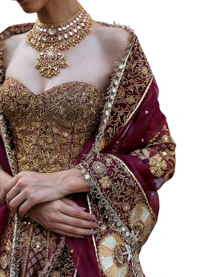 Bridal attire in magenta Banarasi silk